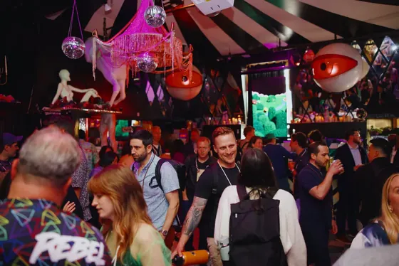Attendees packed into Elsewhere under disco balls and streamers